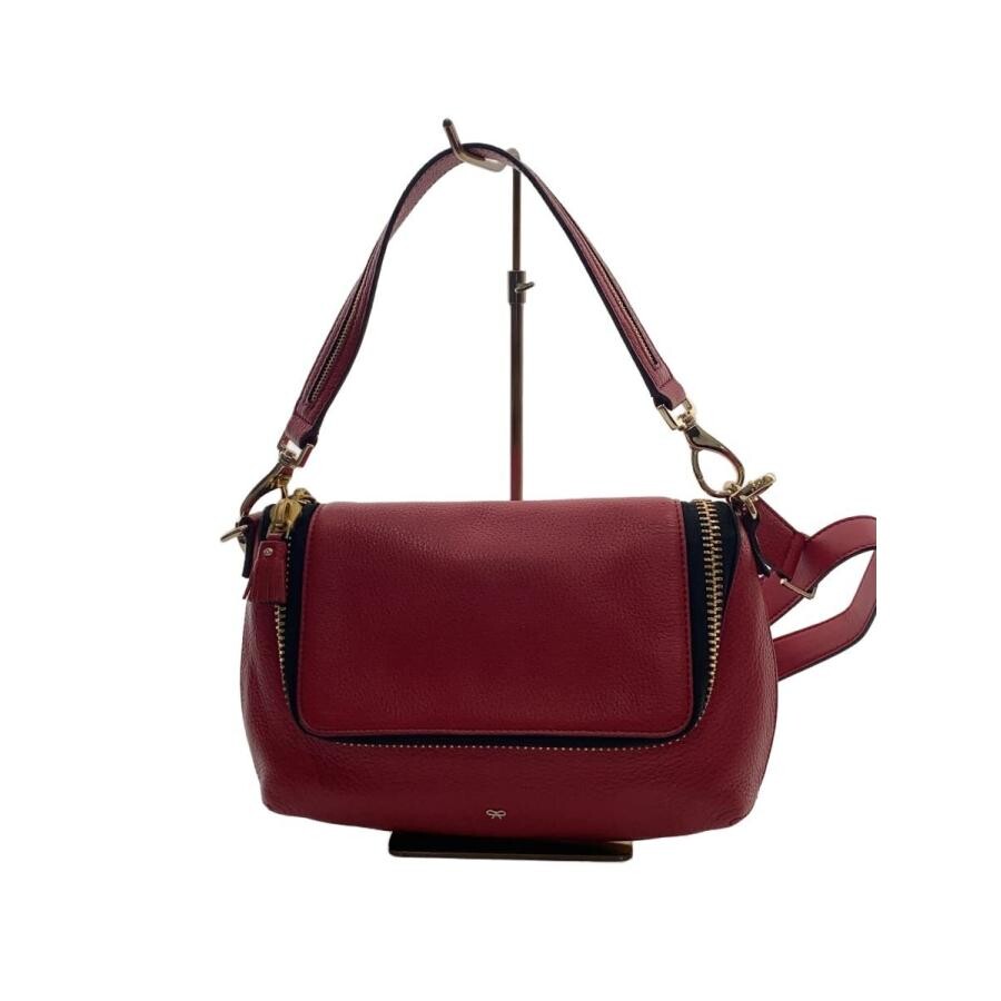 ANYA HINDMARCH 2WAY Shoulder Bag Leather Red Womens Zip Crossbody Handbag