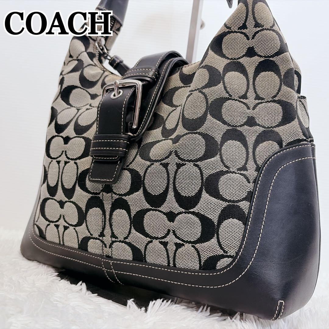 COACH Soho Signature Canvas Leather Shoulder Bag Black Y2K Auth