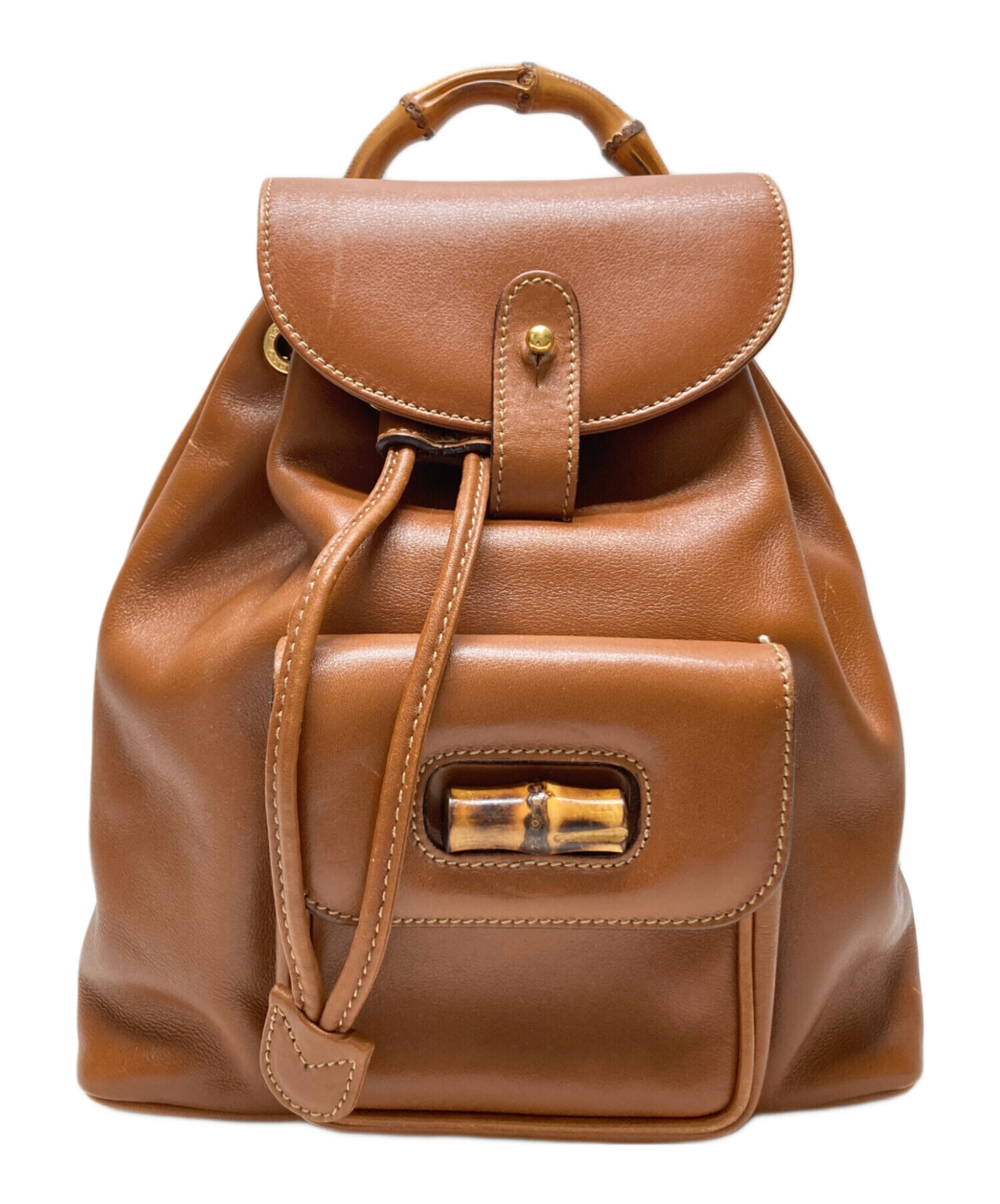 バッグ GUCCI Bamboo Leather Backpack Brown Vintage Gucci Brown Bamboo Leather Backpack Top Handle Outer
