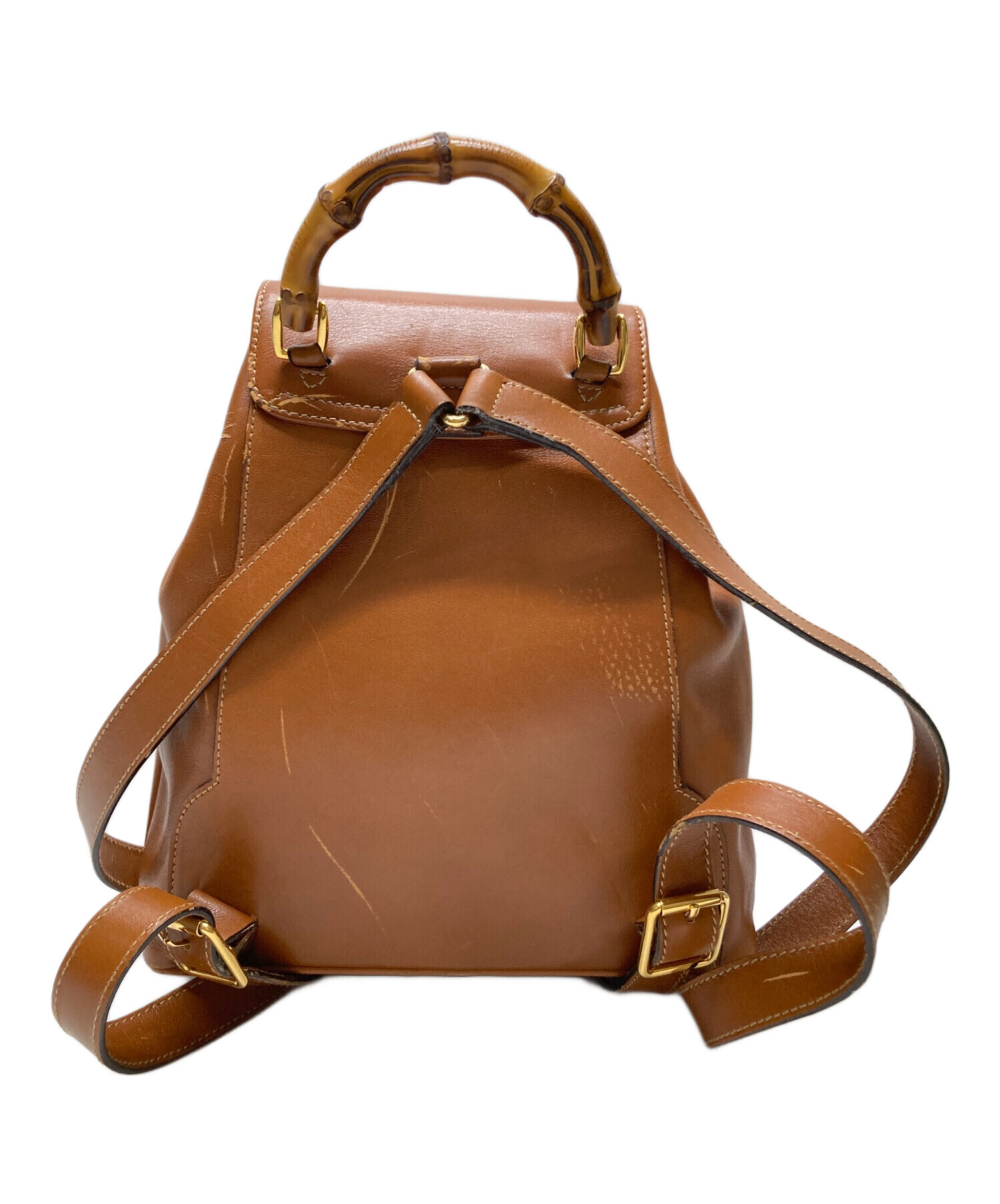 Vintage Gucci Brown Bamboo Leather Backpack Top Handle Outer
